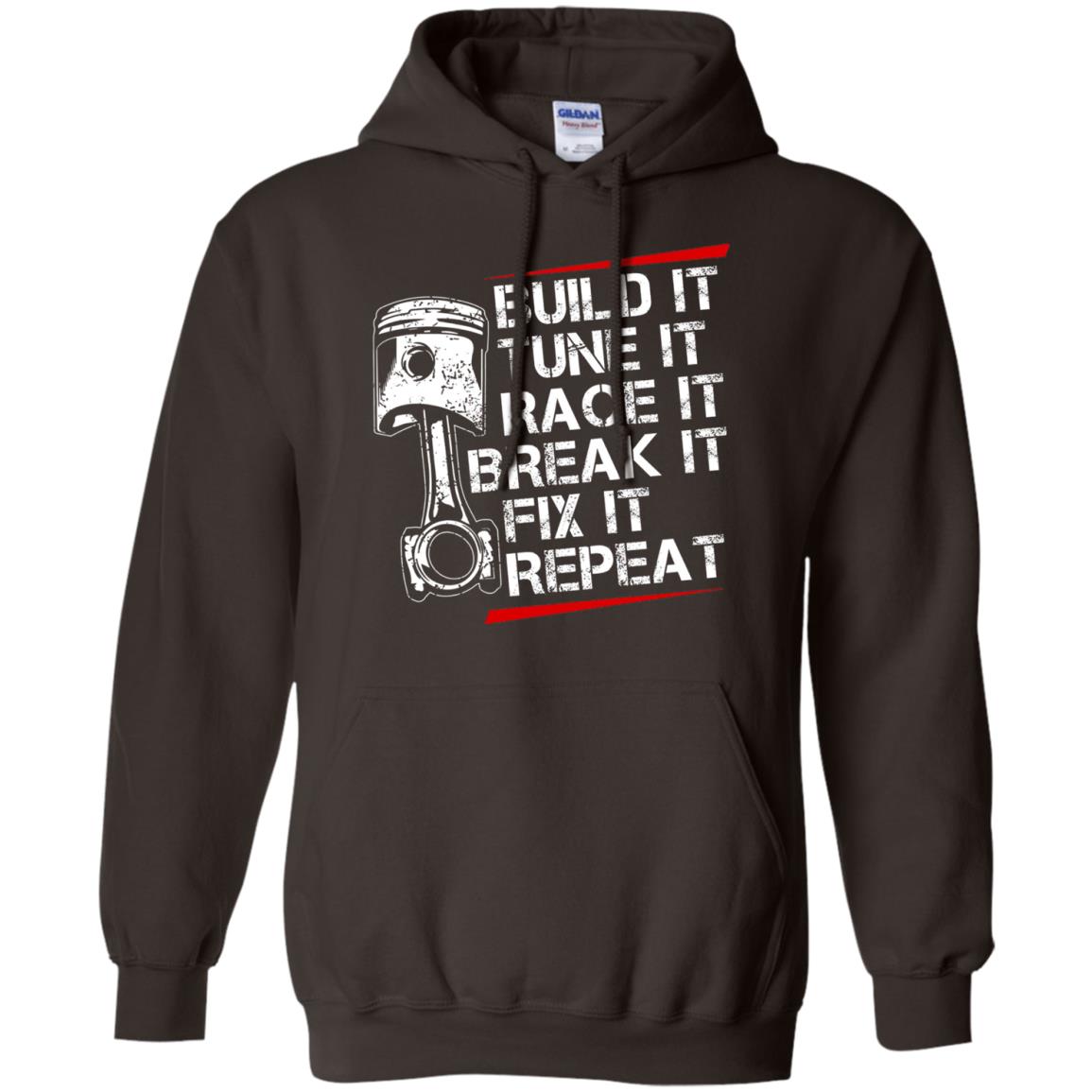 Build It Tune It Race It Break It Fix It Repeat Racecar Steps T-shirt Dark Chocolate