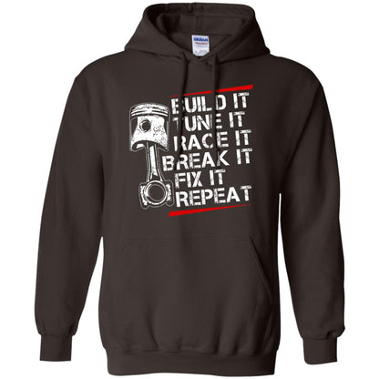 Build It Tune It Race It Break It Fix It Repeat Racecar Steps T-shirt Dark Chocolate