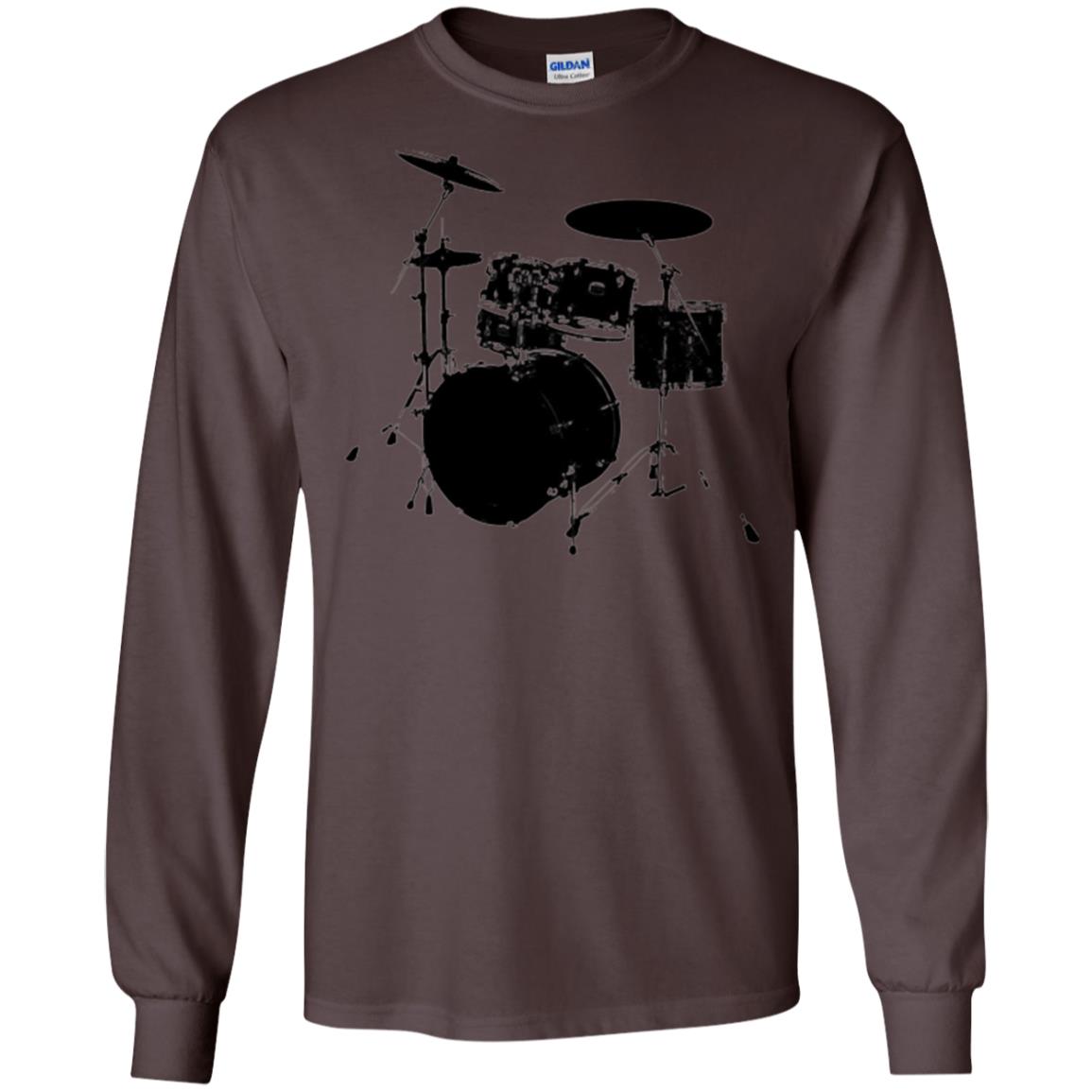 Drum Lovers T-shirt Drum Kit Stencil Print Dark Chocolate