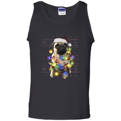 Dog Lover T-shirt Ugly Sweater Photoreal Christmas Lights Pug Graphic Black