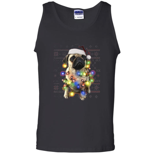 Dog Lover T-shirt Ugly Sweater Photoreal Christmas Lights Pug Graphic Black