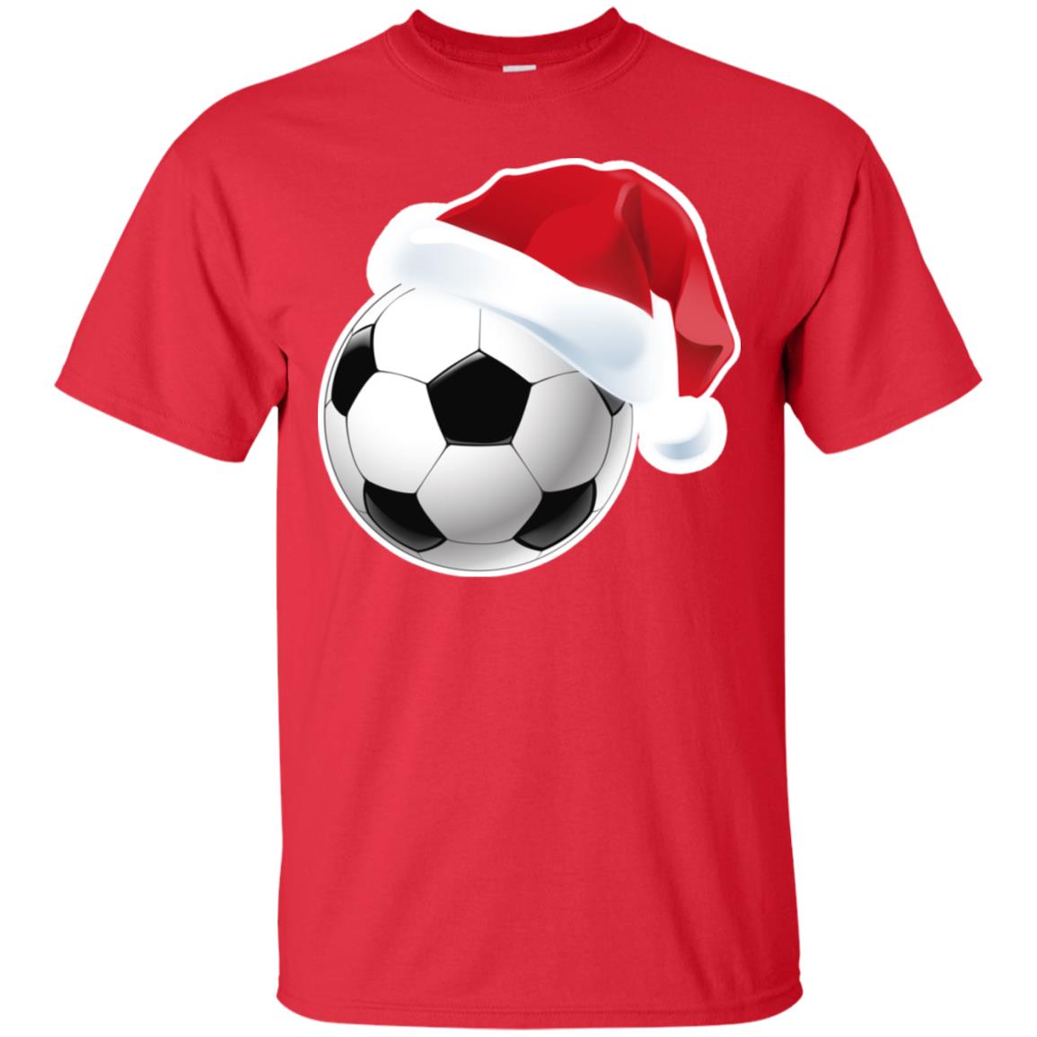 Soccer With Santa Claus Hat X-mas Shirt For Soccer Lovers Red