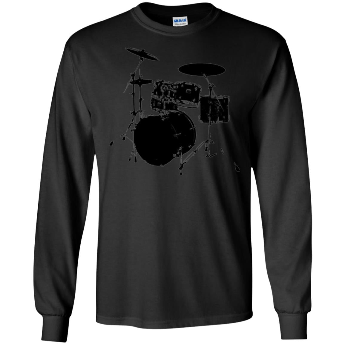 Drum Lovers T-shirt Drum Kit Stencil Print Black