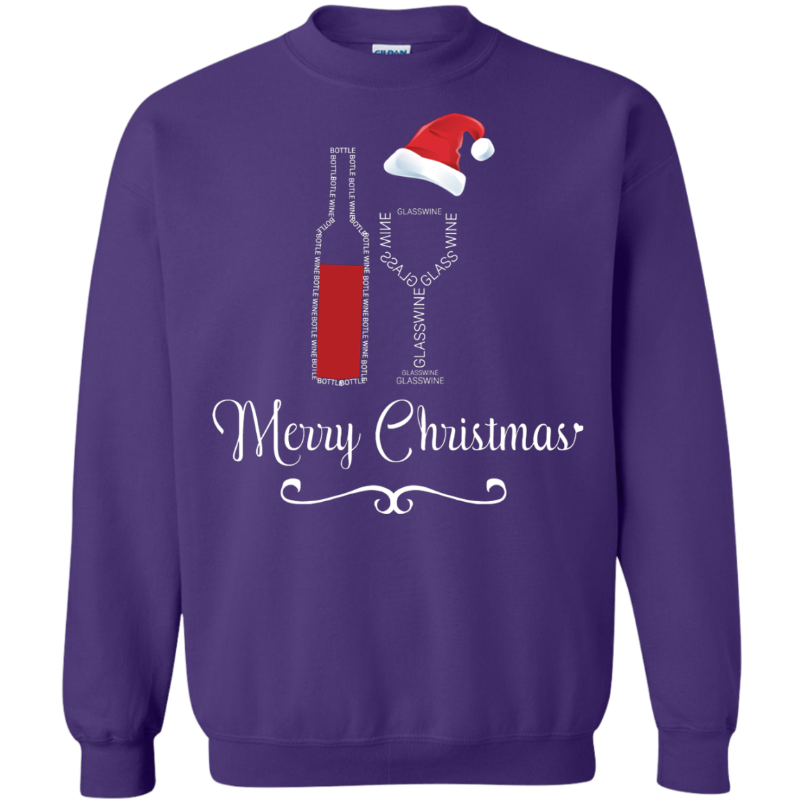 Christmas T-shirt Merry Christmas With Wine Botle And Glass Wine Purple