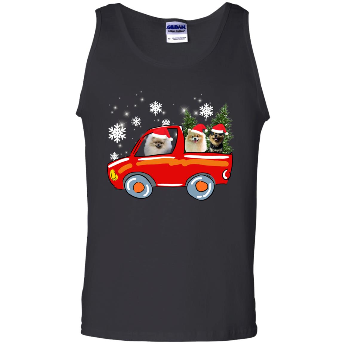 Pomeranians Dogs On Car Merry Christmas Gift Shirt Black
