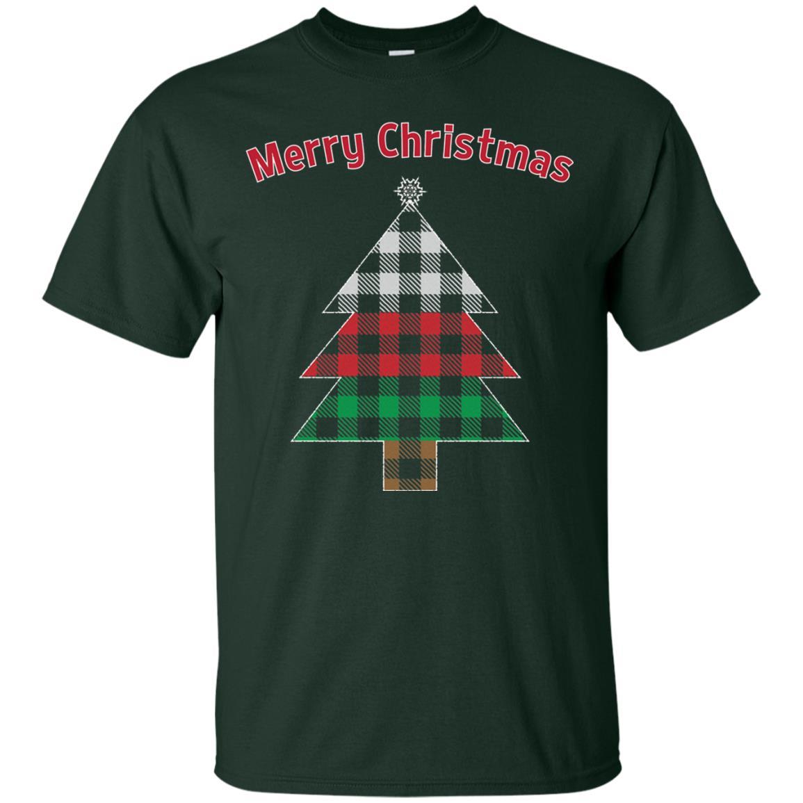 Unique Buffalo Plaid Tree Christmas Matching Pajama T-Shirt Forest Green