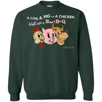 A Cow A Pig And A Chicken Walk Into A Bar-b-q The End Shirt Forest Green