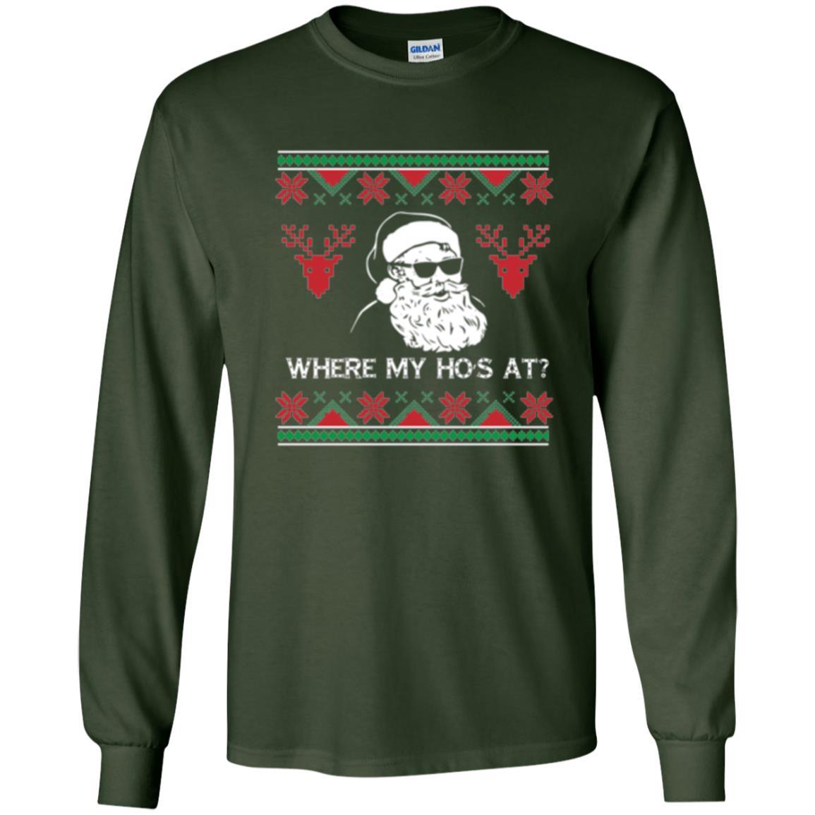 Christmas T-shirt Santa Claus Where My Hos At T-shirt Forest Green
