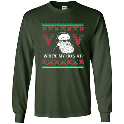 Christmas T-shirt Santa Claus Where My Hos At T-shirt Forest Green