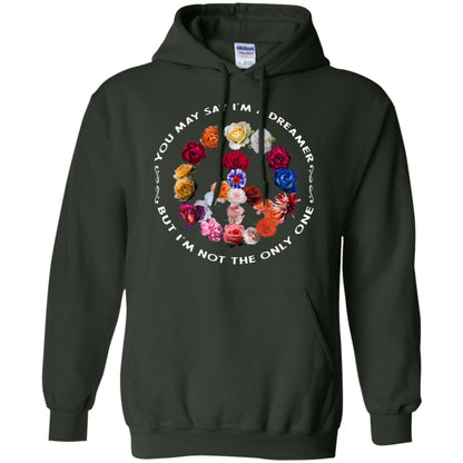 You May Say I_m A Dreamer But I_m Not The Only One Floral Peace Sign Shirt Forest Green