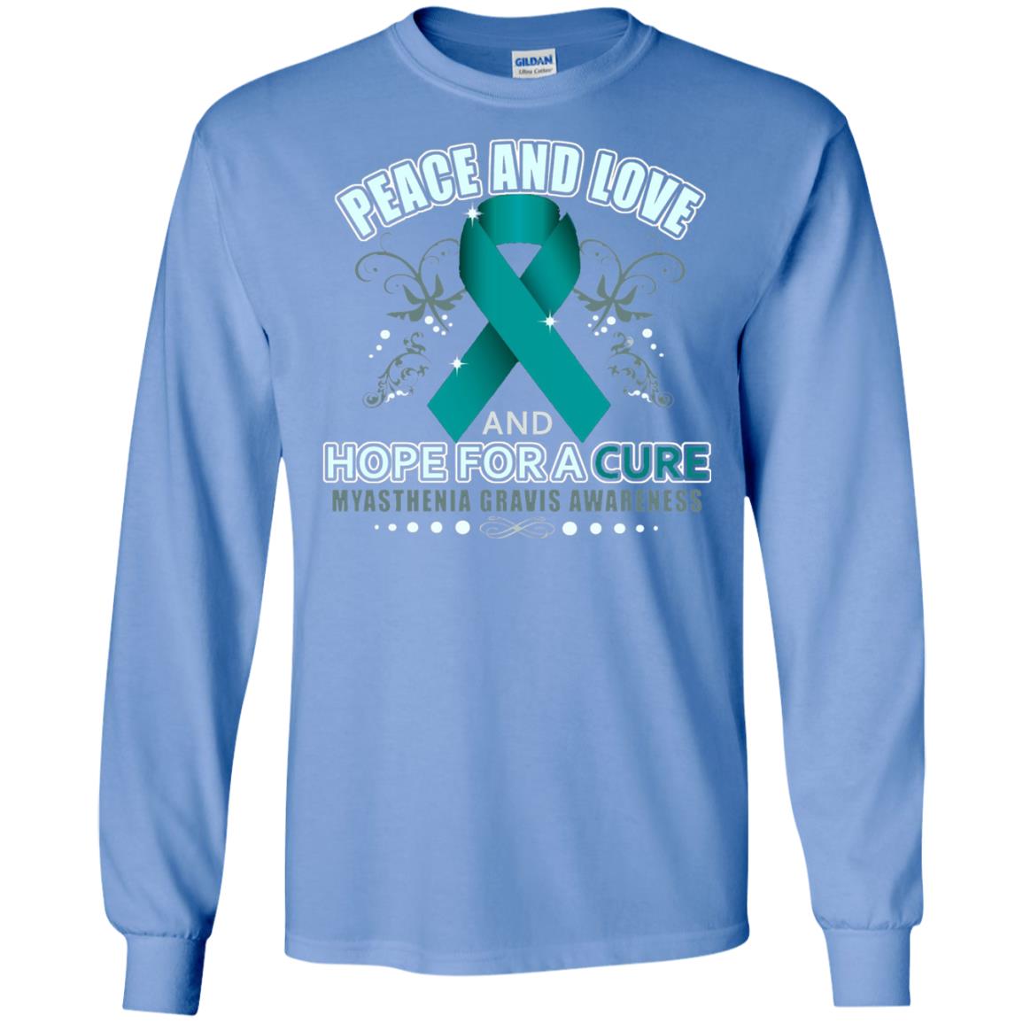 Myasthenia Gravis Awareness T-shirt Peace Love And Hope Carolina Blue