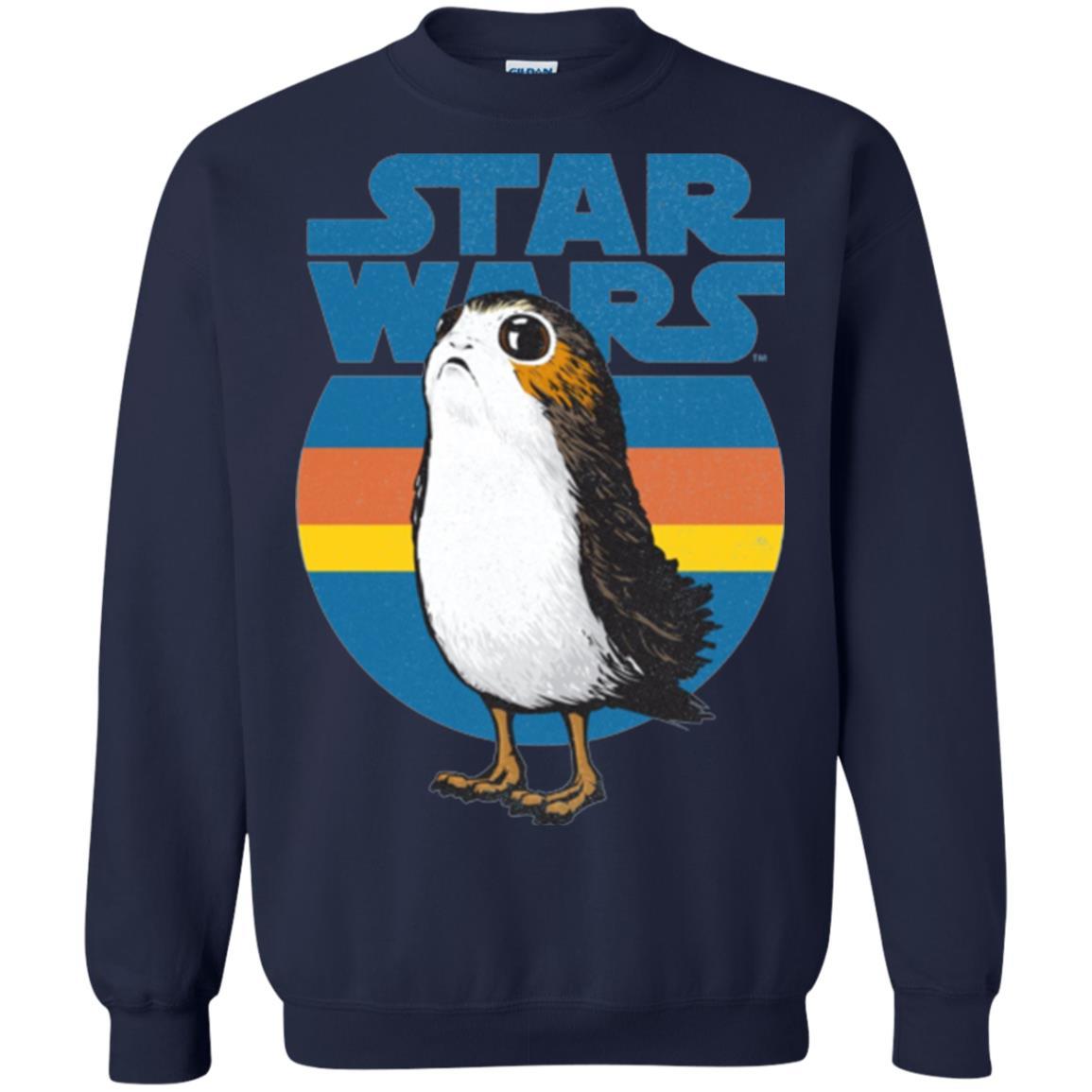 Film T-shirt Star Wars Last Jedi Porg Retro Stripes Logo Graphic Navy