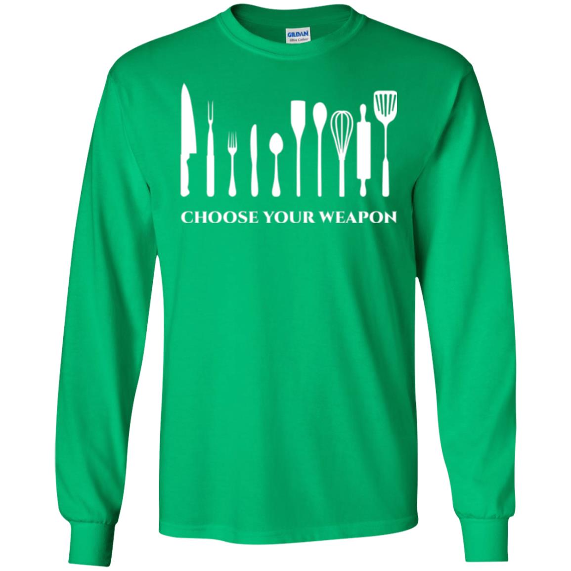 Chef Kitchen Cutlery T-shirt Choose Your Weapon Irish Green
