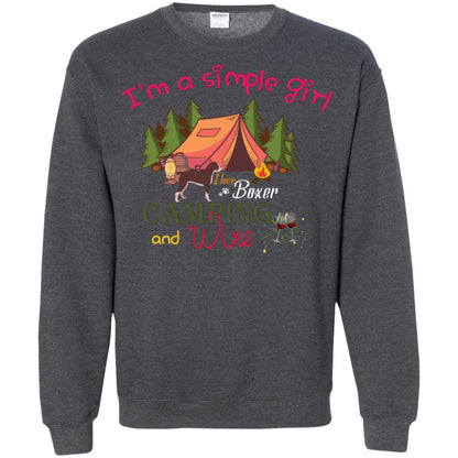 I’m A Simple Girl I Love Boxer Dog Camping And Wine Shirt Dark Heather