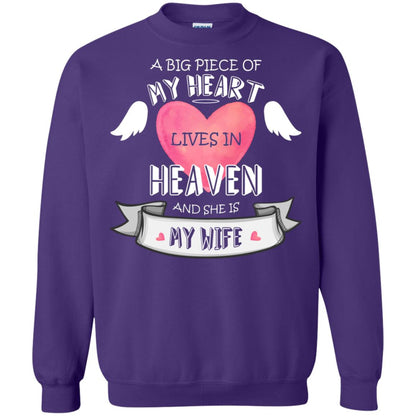 A Big Piece Of My Heart Lives In Heaven And She Is My Wife Shirt Purple