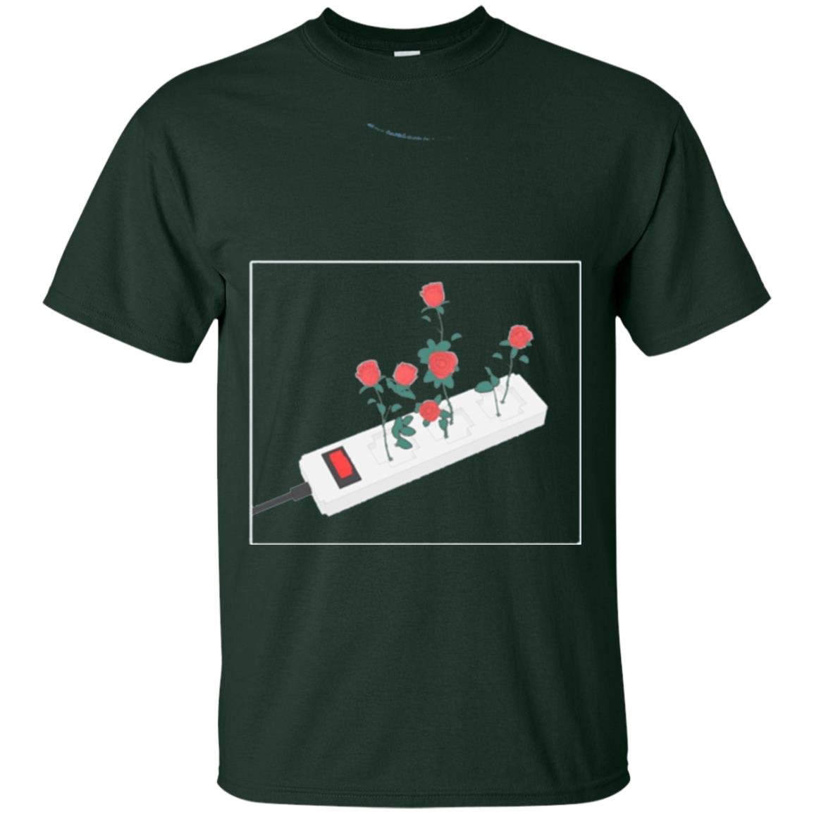 Flower Power Cute Art Aesthetic Vaporwave Digital Rose T-shirt Forest Green