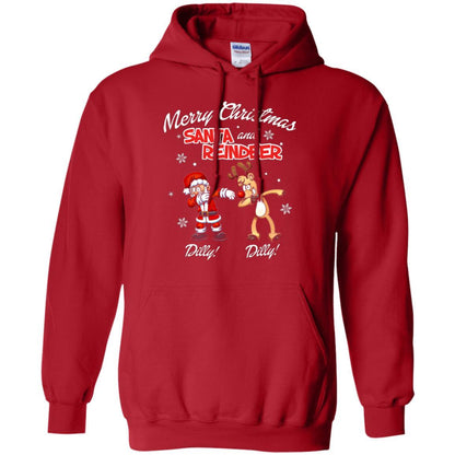 Christmas T-shirt Merry Christmas Santa And Reindeer Dilly Dilly Red