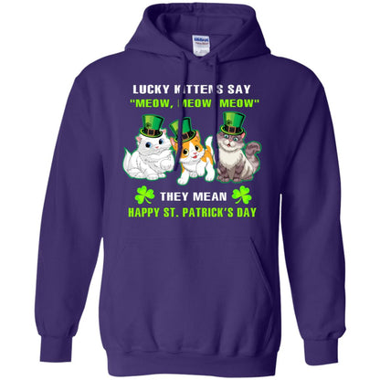 Lucky Kittens Say Meow Meow Meow They Mean Happy St Patricks Day Shirt Purple