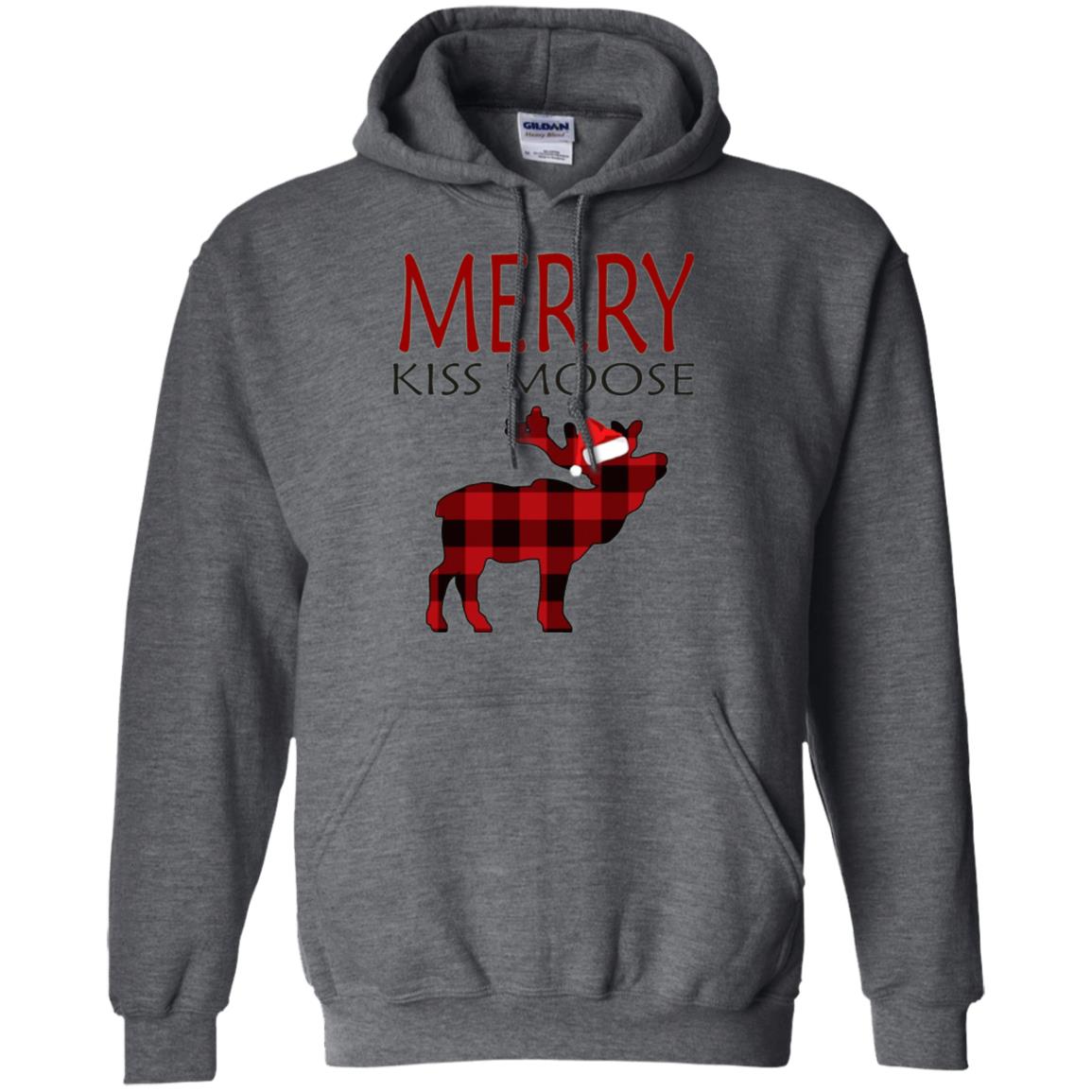 Christmas T-shirt Merry Kiss Moose Dark Heather