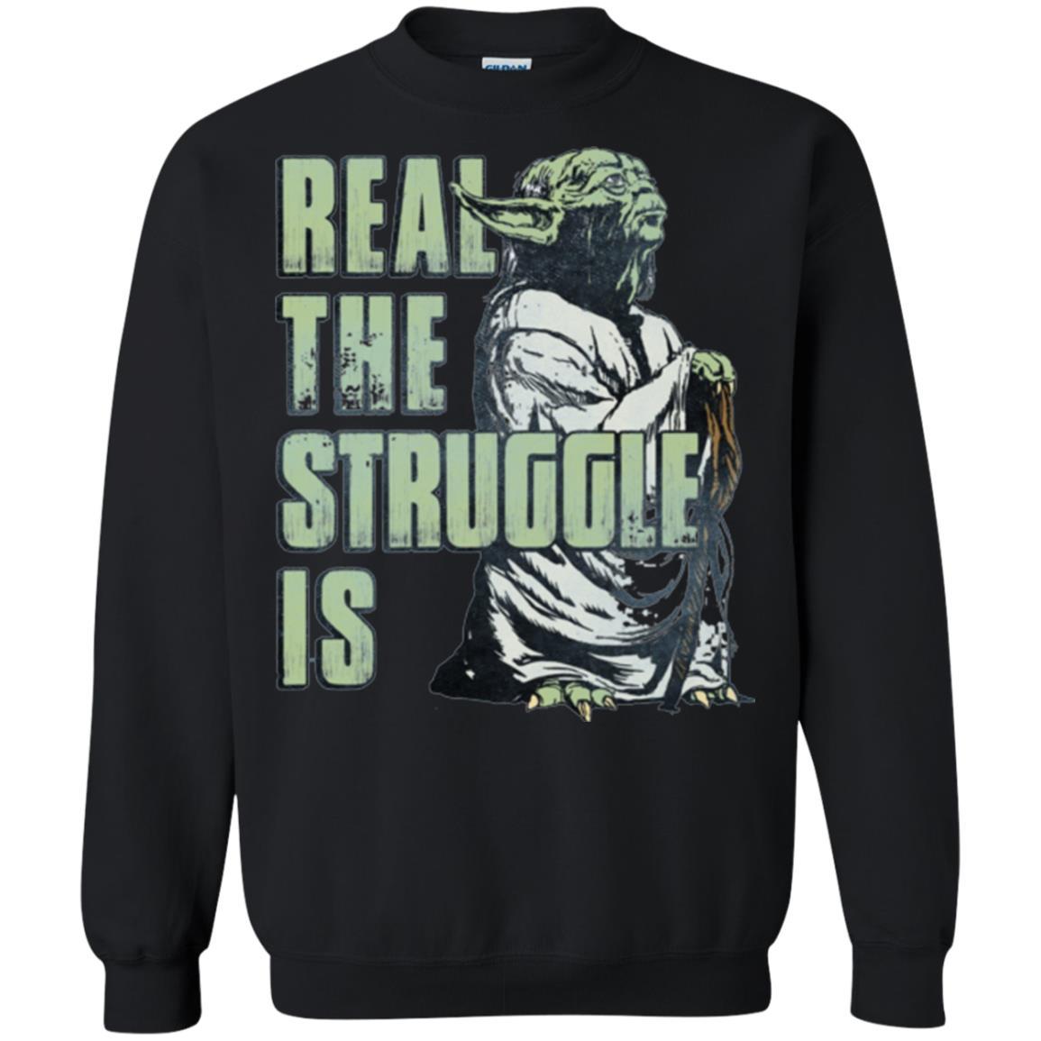 Film T-shirt Star Wars Yoda Real The Struggle Is Graphic Black