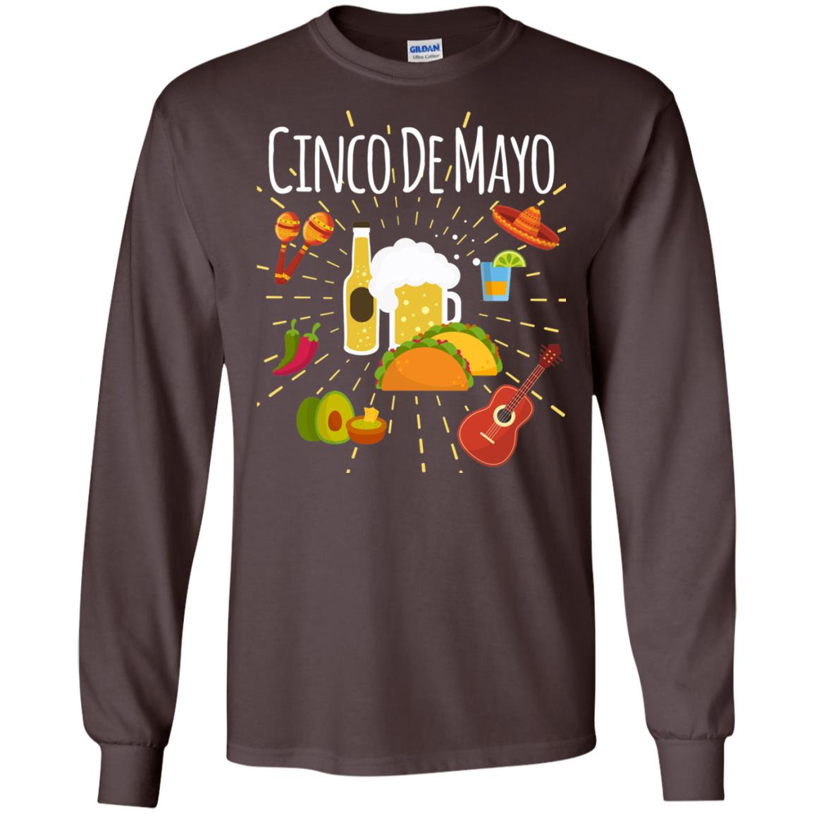 Cinco De Mayo Beer Tacos Guitar Mexico Shirt Dark Chocolate
