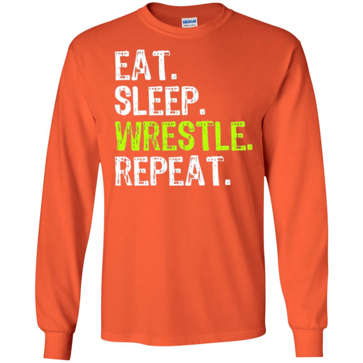 Wrestling T-shirt Eat Sleep Wrestle Repeat Orange