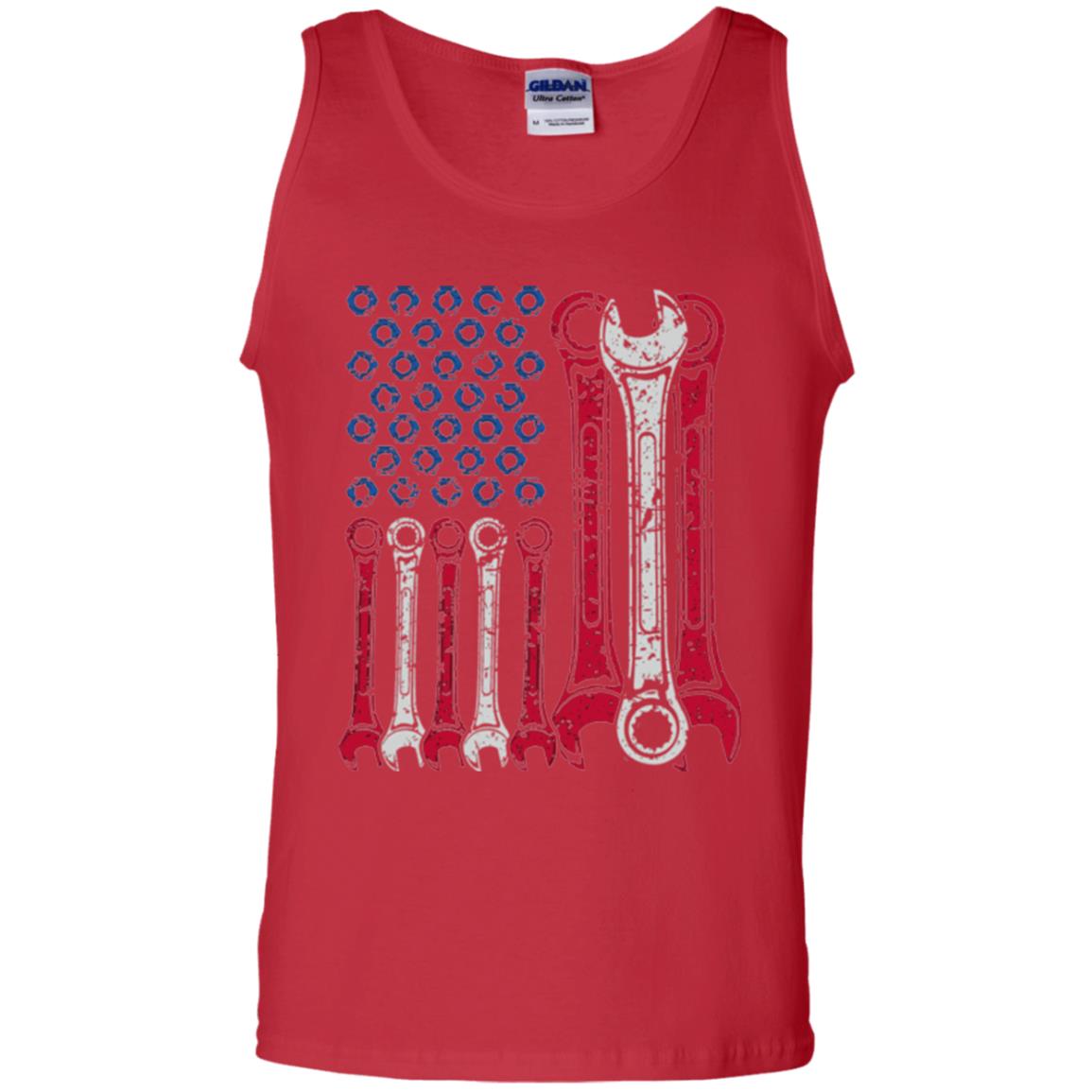 Mechanic T-shirt Usa Red White Blue American Flag Red