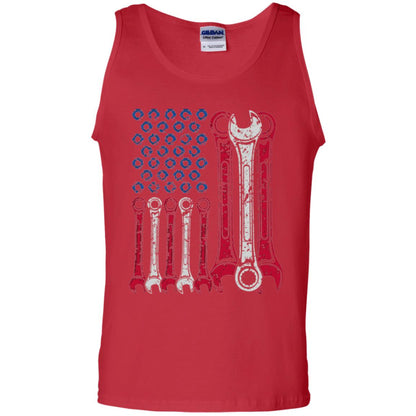 Mechanic T-shirt Usa Red White Blue American Flag Red