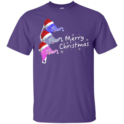 Merry Christmas Elephant With Santa Hat In Pocket Zip X-mas Gift Shirt Purple