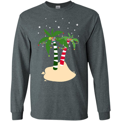 Decorated Tropical Coconut Tree Merry X-mas 2018 Gift Shirt Dark Heather