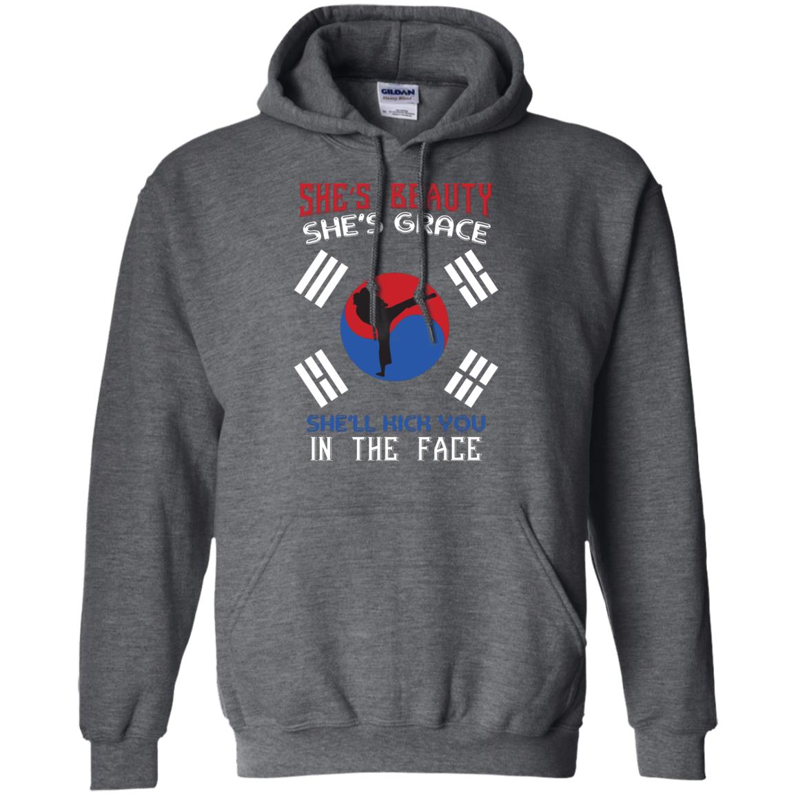 She’s Beauty She’s Grace She’ll Kick You In The Face Taekwondo T-shirt Dark Heather