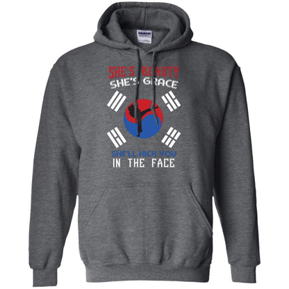 She’s Beauty She’s Grace She’ll Kick You In The Face Taekwondo T-shirt Dark Heather
