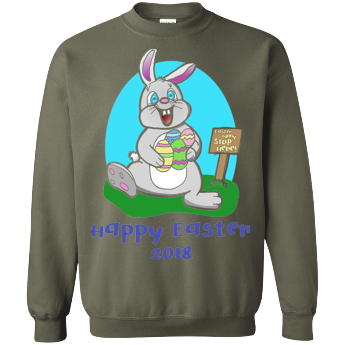 Easter Bunny Stop Here Funny Easter Day T-shirt Military Green