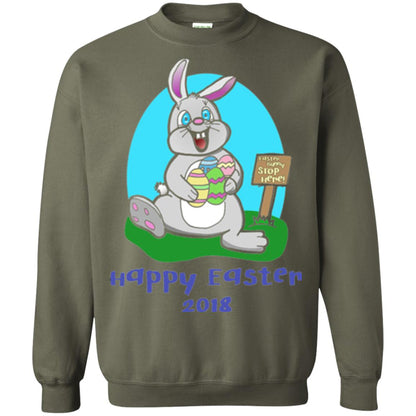 Easter Bunny Stop Here Funny Easter Day T-shirt Military Green