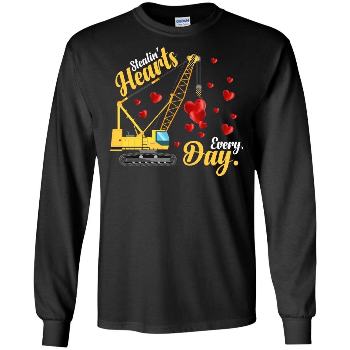 Valentines Day T-shirt Stealin' Hearts Every Day With Crane Black
