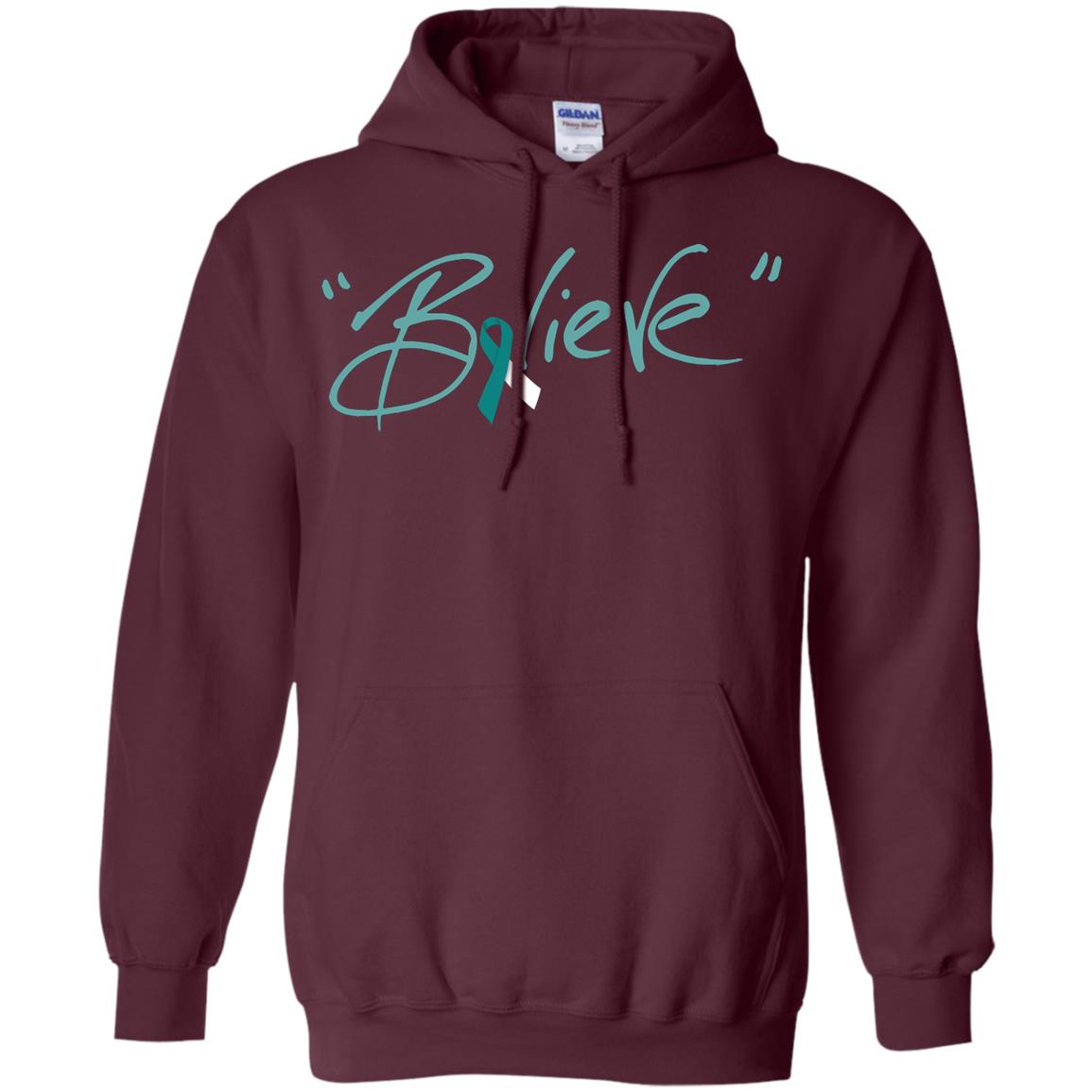 Cervical Cancer Awareness Shirt Teal White Ribbon Believe Maroon