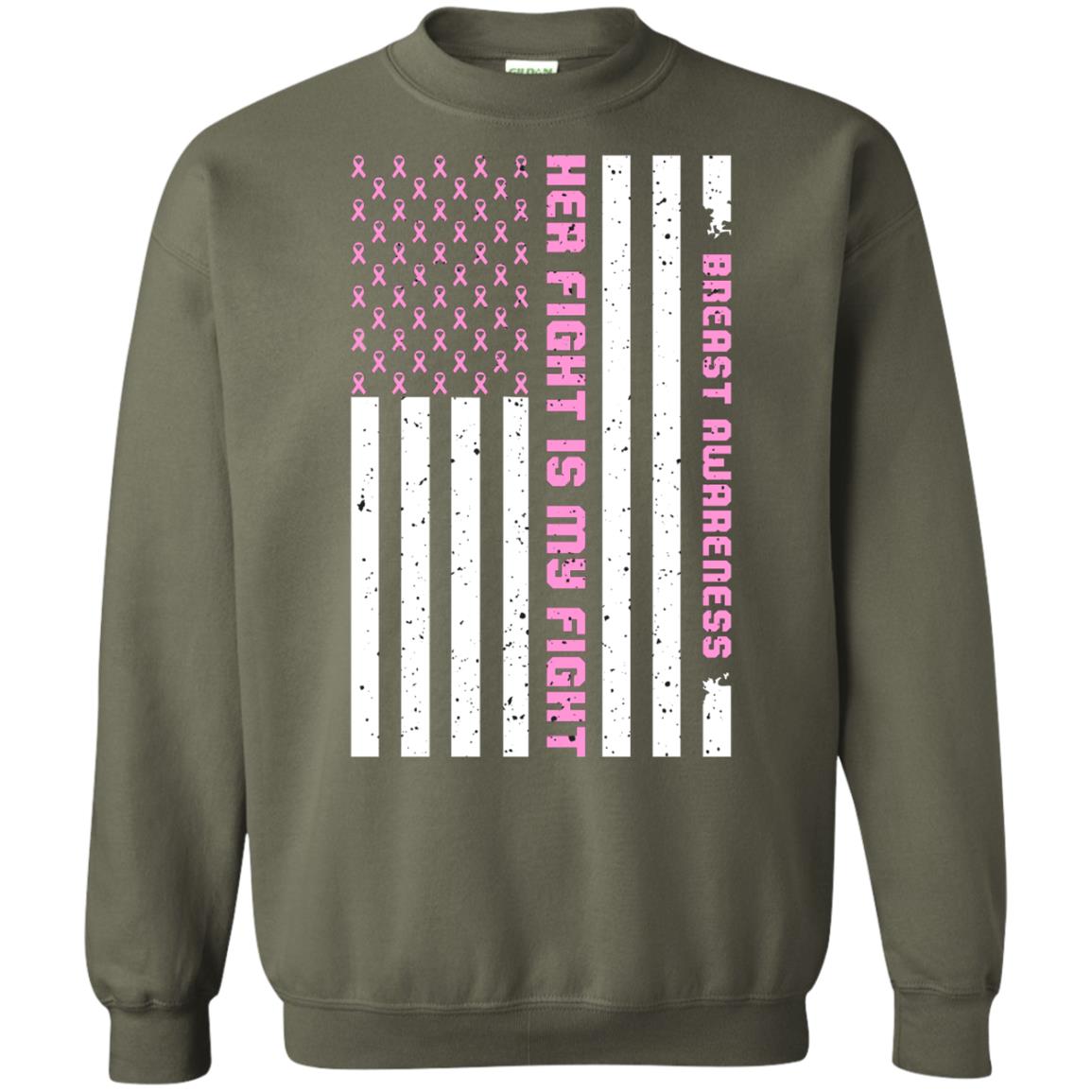 Breast Awareness His Fight Is My Fight Pink Ribbon Stars Flag Of Usa Shirt Military Green