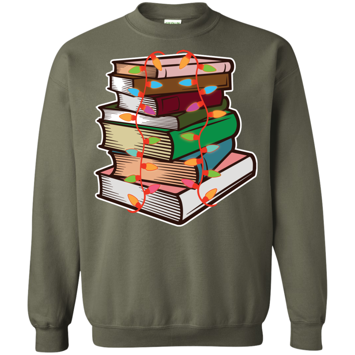 Fairy Lights Christmas Gift T-shirt Book Lover Military Green