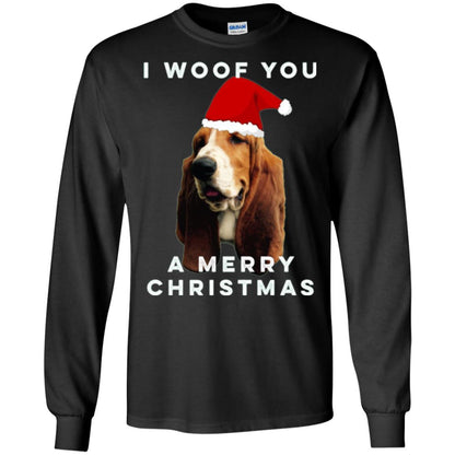 Basset Hound T-shirt I Woof You A Merry Christmas Black