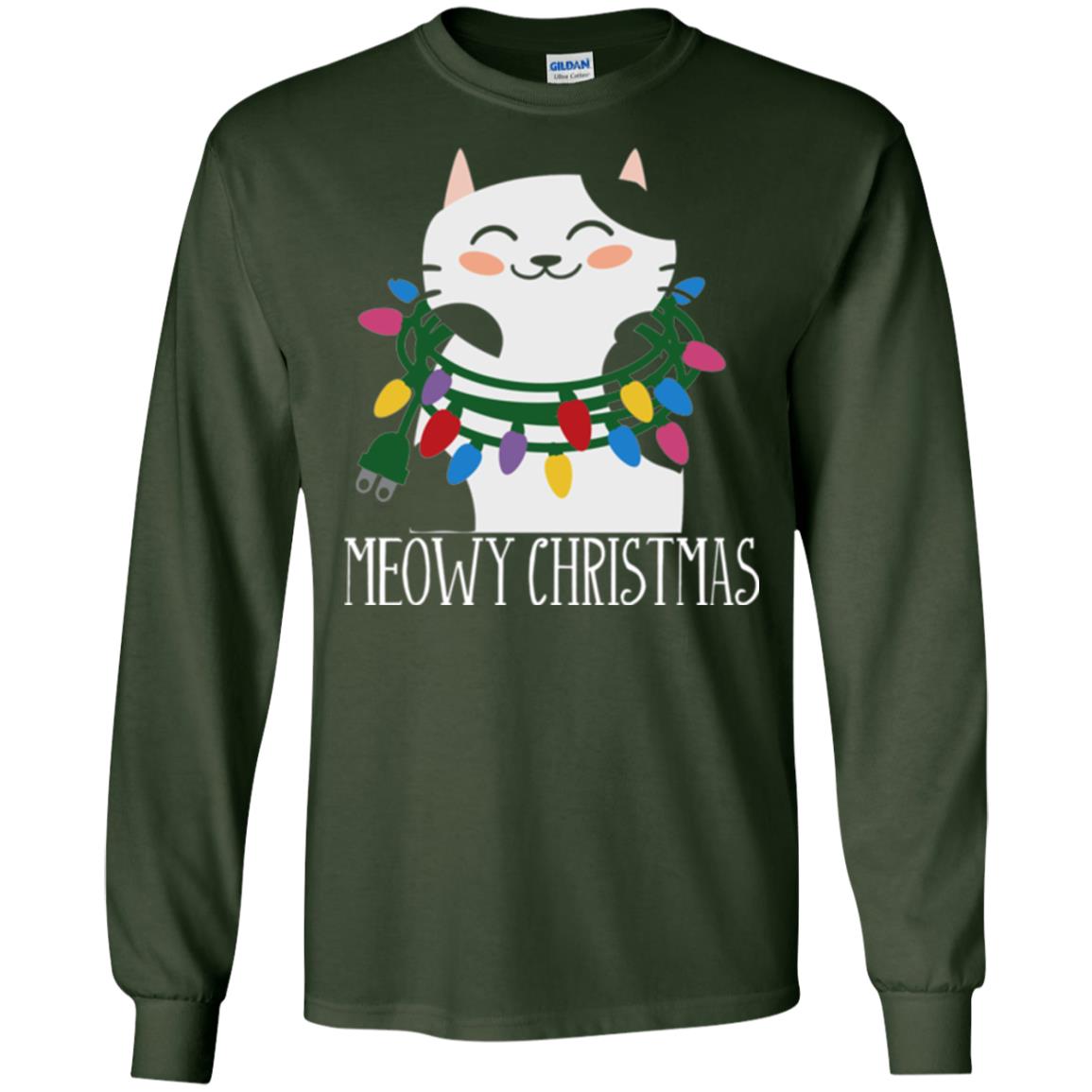 Meowy Christmas Holiday T-shirt Forest Green