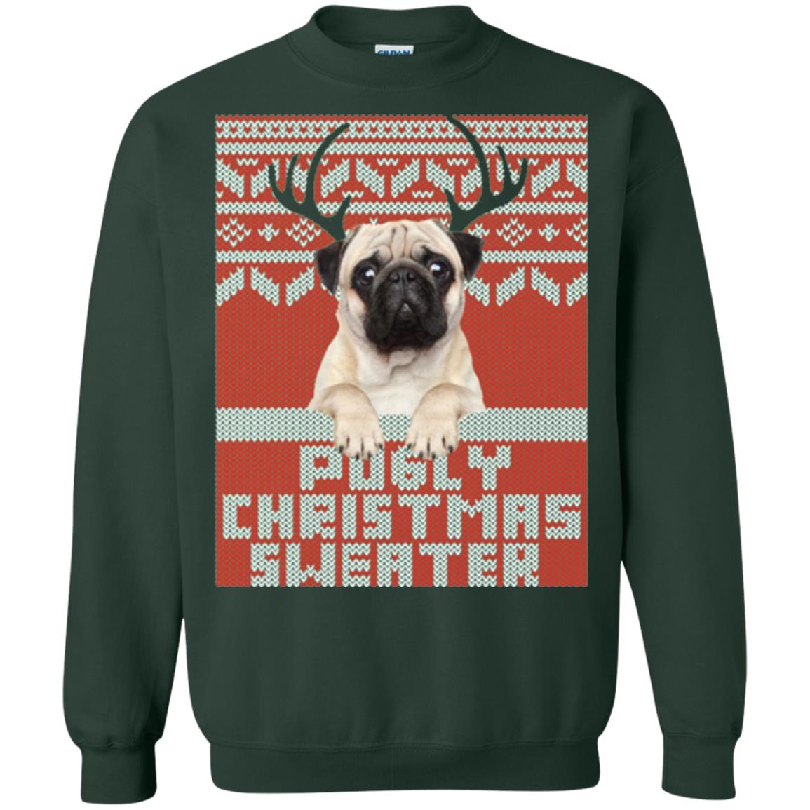 Dog Lovers T-shirt Pugly Christmas Sweater Forest Green