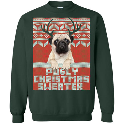 Dog Lovers T-shirt Pugly Christmas Sweater Forest Green