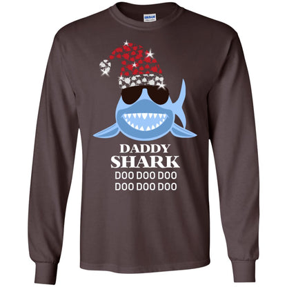 Daddy Shark With Santa Claus Hat Merry X-mas Family Shark Gift Shirt Dark Chocolate
