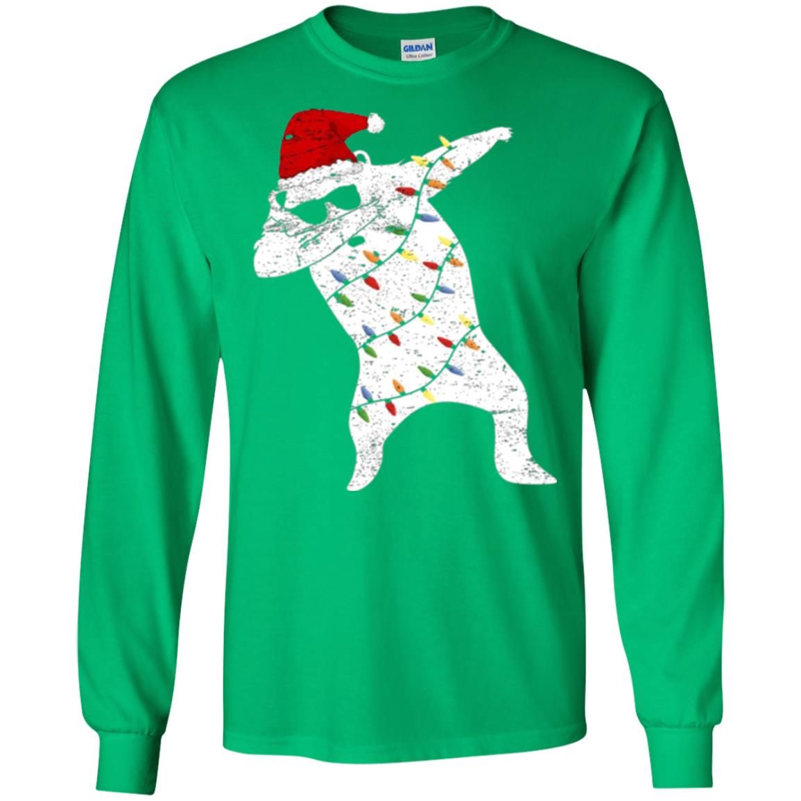 Christmas T-shirt Santa Bear Dabbing Lights Sunglasses Irish Green