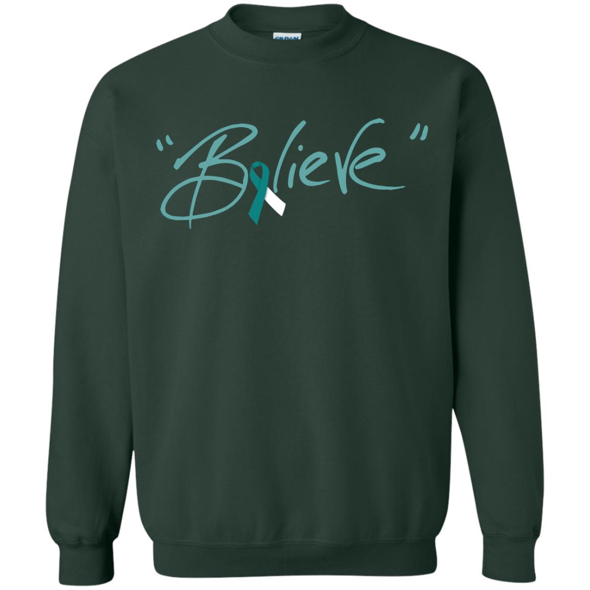 Cervical Cancer Awareness Shirt Teal White Ribbon Believe Forest Green