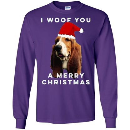 Basset Hound T-shirt I Woof You A Merry Christmas Purple