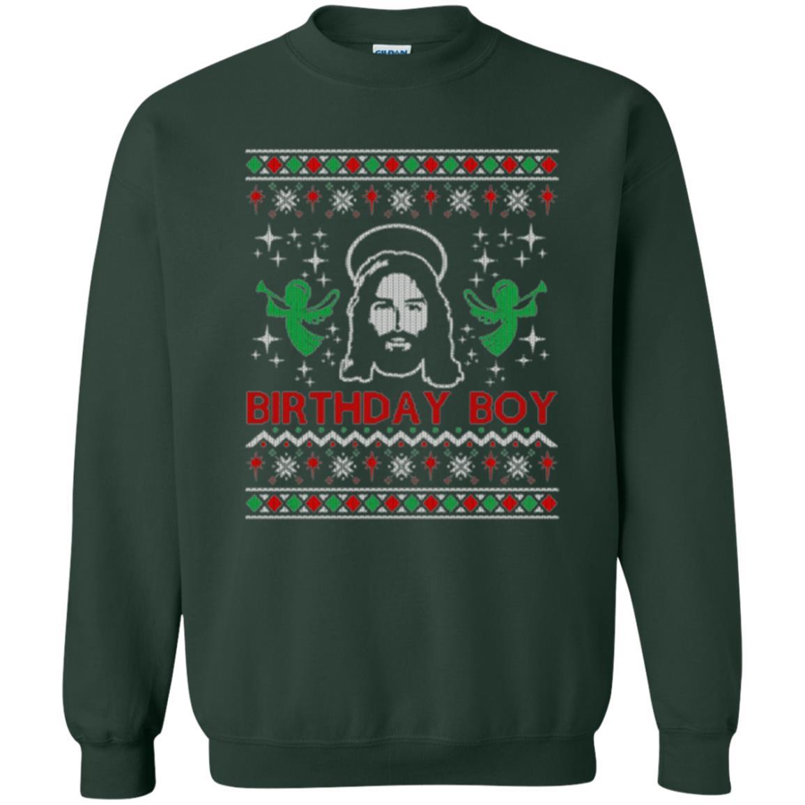 Christmas T-shirt Jesus Birthday Boy Ugly Christmas Sweater Forest Green