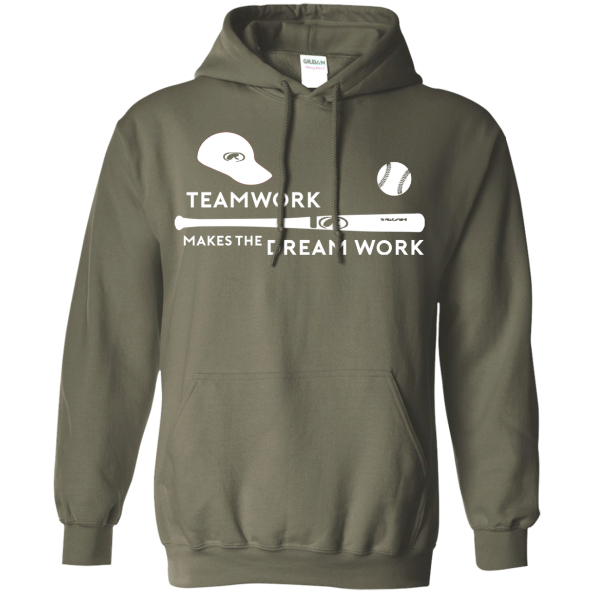 Baseball T-shirt Teamwork Makes The Dream Work Military Green