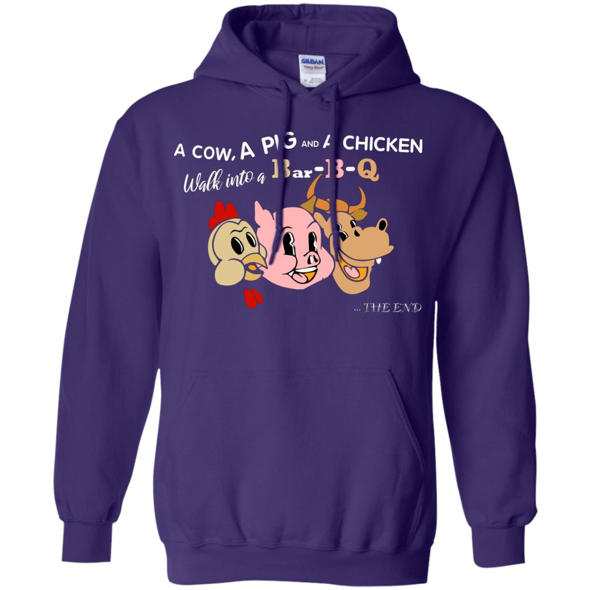 A Cow A Pig And A Chicken Walk Into A Bar-b-q The End Shirt Purple