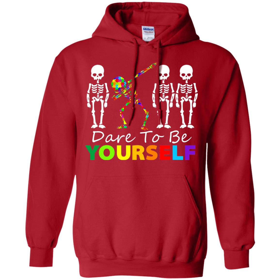 Skeleton Dabbing Dare To Be Yourself Autism Awareness Shirt Red